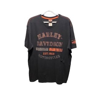 Harley Davidson Short Sleeve T-Shirt. Black & Orange. Size XL